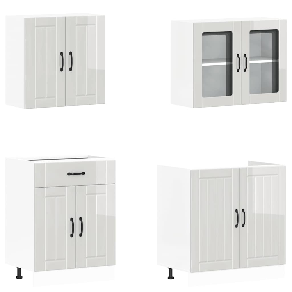 vidaXL Σετ Ντουλαπιών Κουζίνας 4 Τεμαχίων "Lucca" από Γυαλιστερό Λευκό Ξύλο Μηχανικής Επεξεργασίας