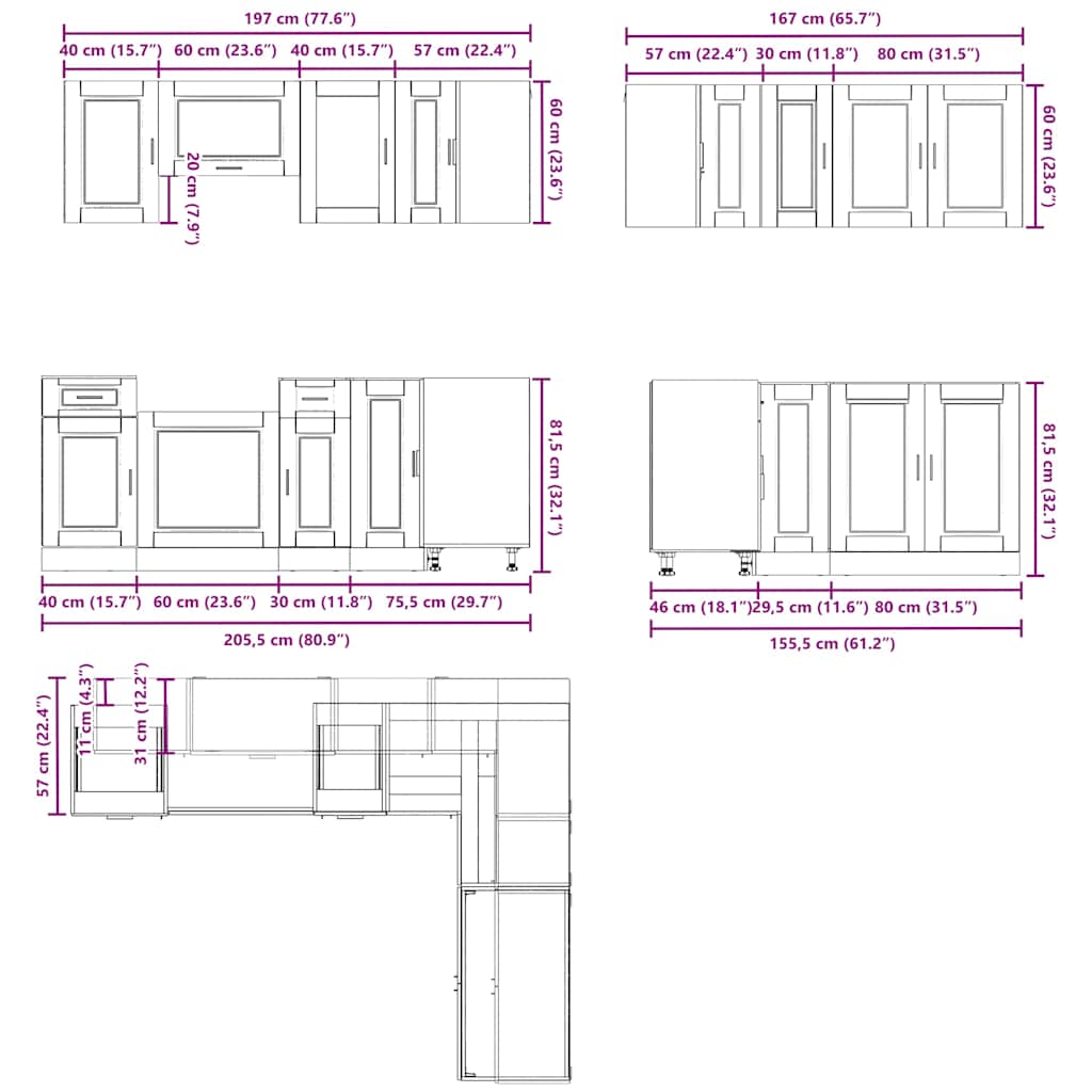 vidaXL Σετ Ντουλάπια Κουζίνας 11 Τεμαχίων Porto Λευκό μηχανικό ξύλο