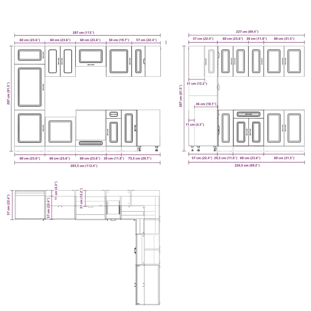vidaXL Σετ ντουλαπιών κουζίνας 14 τεμαχίων Kalmar Λευκό μηχανικό ξύλο