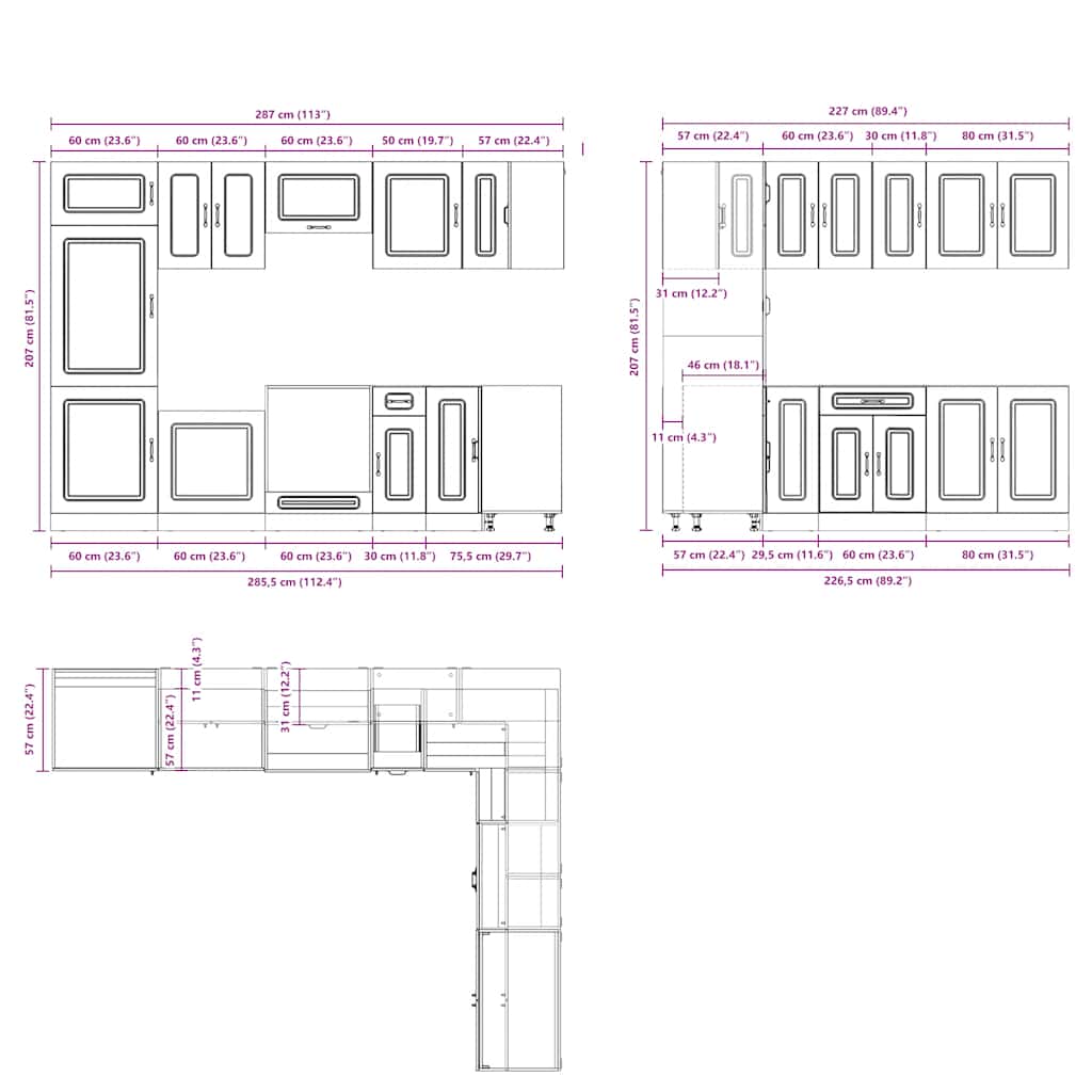vidaXL Σετ Ντουλάπια Κουζίνας 14 Τεμαχίων Kalmar Επεξεργασμένο Ξύλο