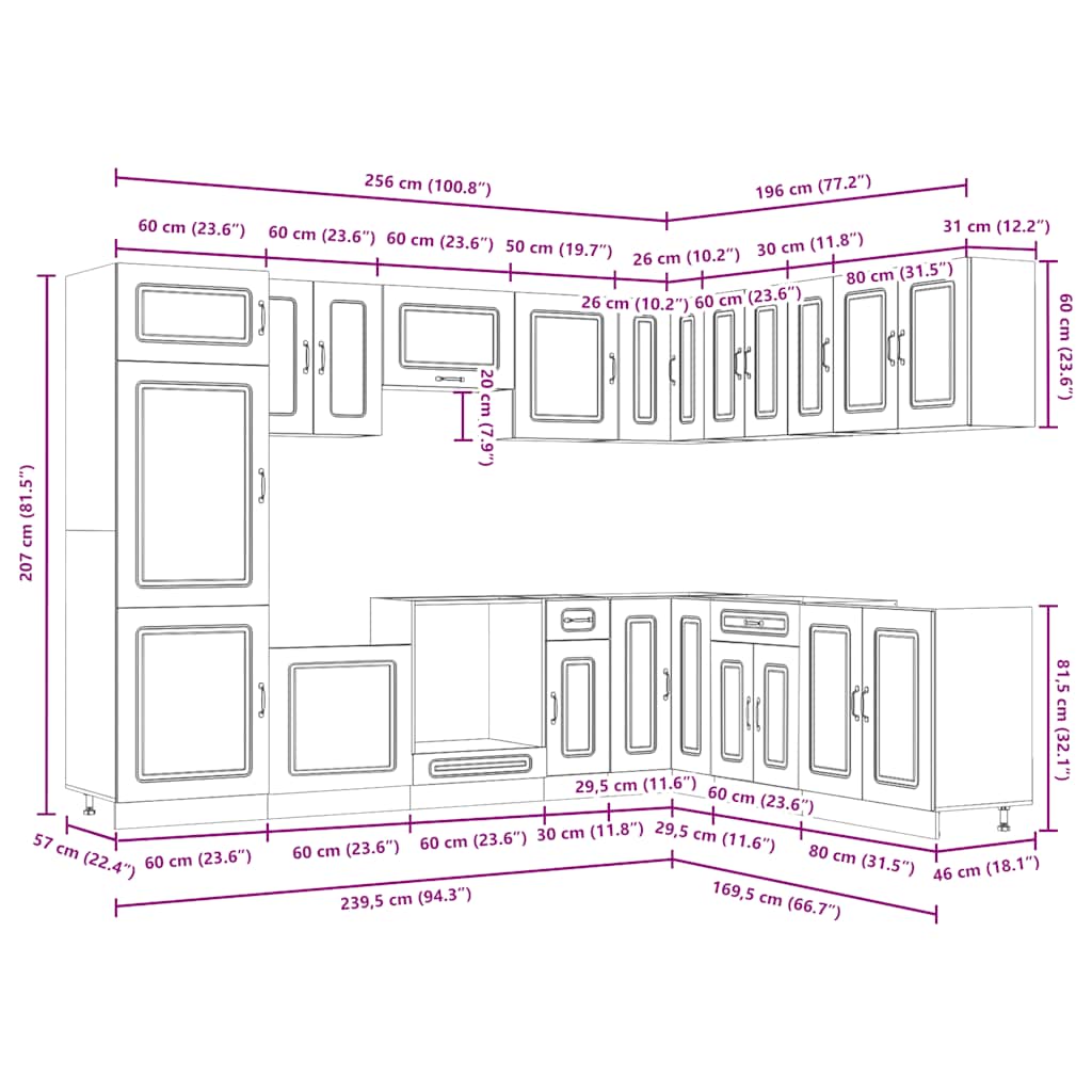vidaXL Σετ Ντουλάπια Κουζίνας 14 Τεμαχίων Kalmar Επεξεργασμένο Ξύλο