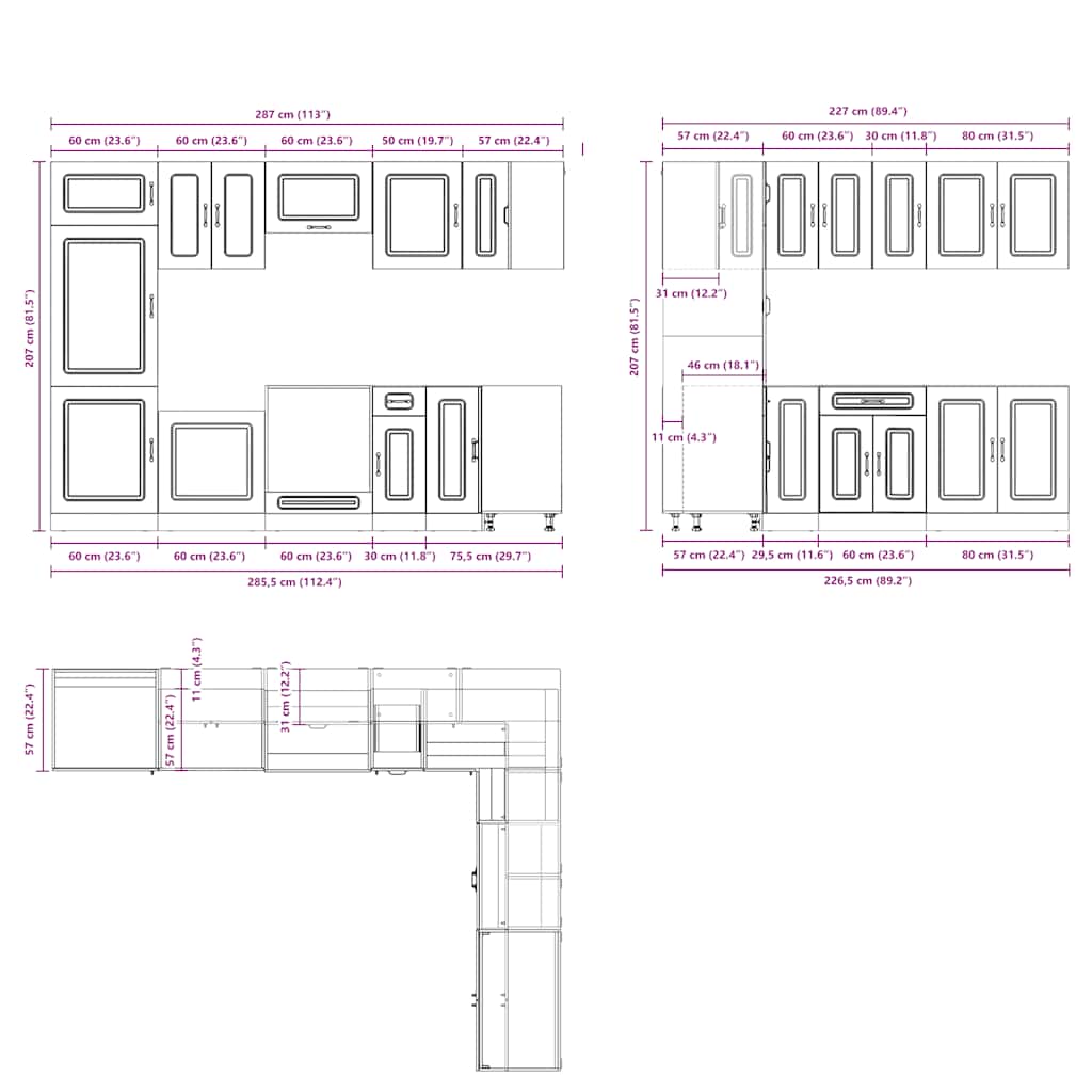 vidaXL Σετ Ντουλάπια Κουζίνας 14 Τεμαχίων Kalmar Επεξεργασμένο Ξύλο