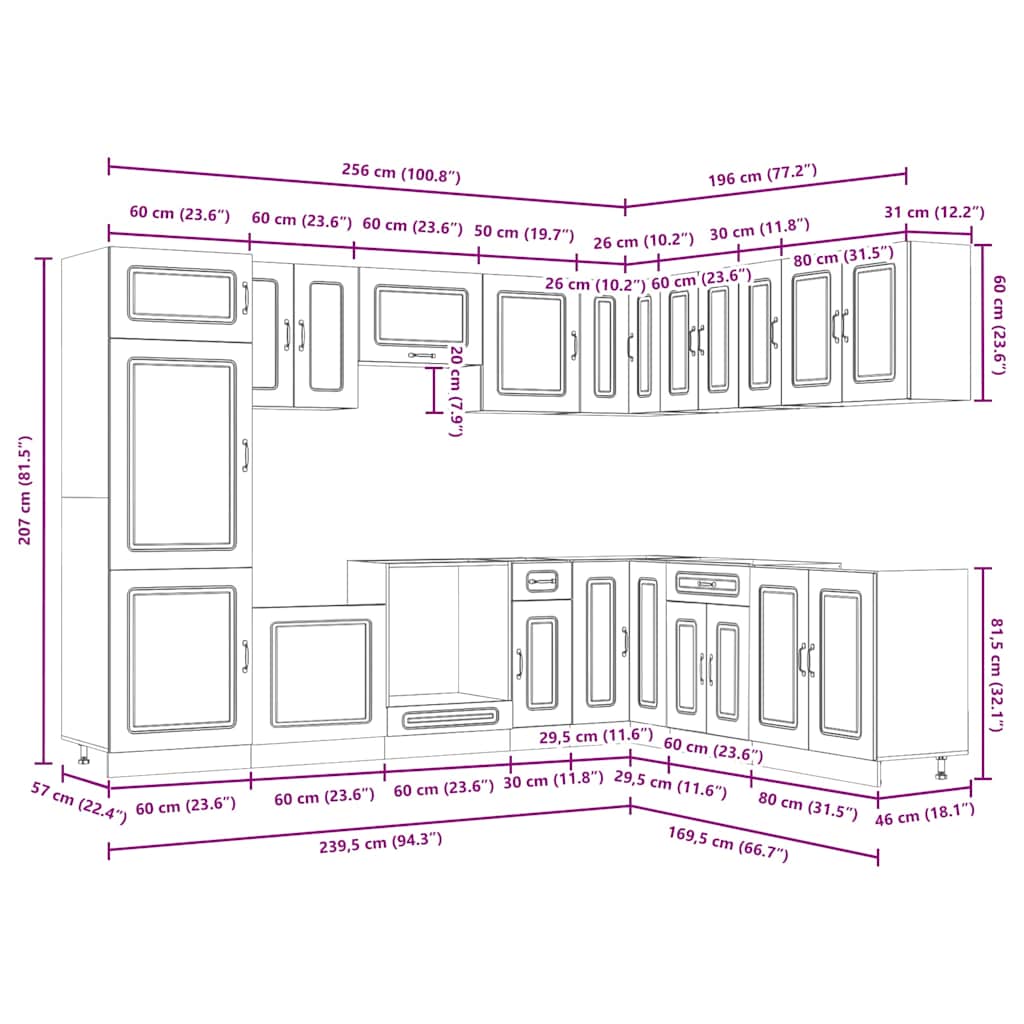 vidaXL Σετ Ντουλάπια Κουζίνας 14 Τεμαχίων Kalmar Επεξεργασμένο Ξύλο