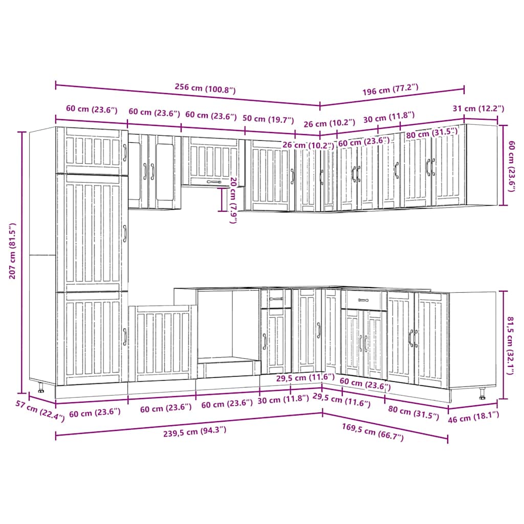 vidaXL 14 Piece Kitchen Cabinet Set "Lucca" Μαύρο κατασκευασμένο ξύλο