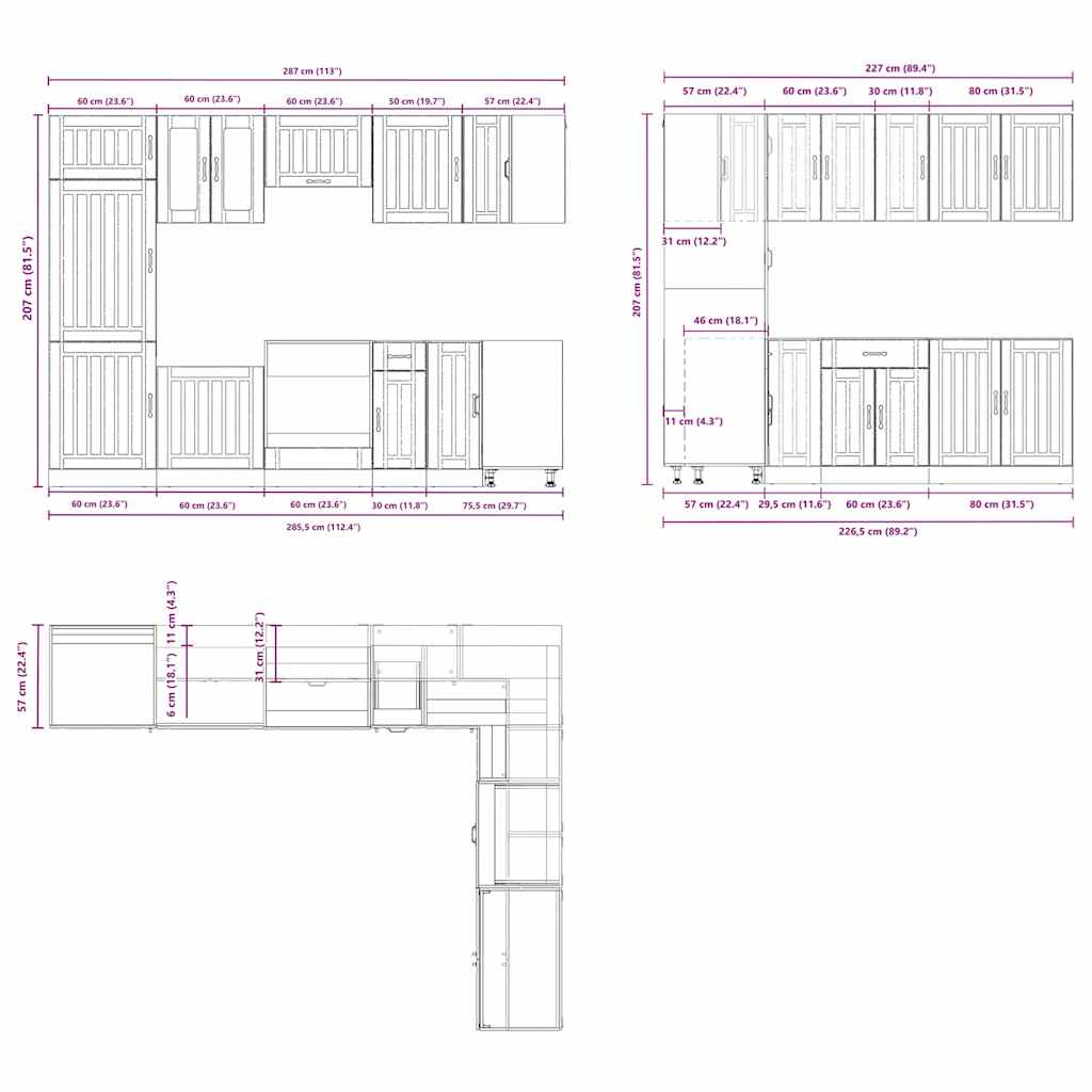 vidaXL 14 Piece Kitchen Cabinet Set "Lucca" Μαύρο κατασκευασμένο ξύλο