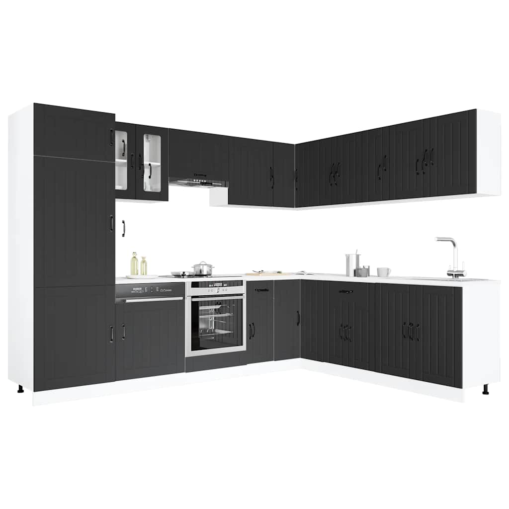 vidaXL 14 Piece Kitchen Cabinet Set "Lucca" Μαύρο κατασκευασμένο ξύλο