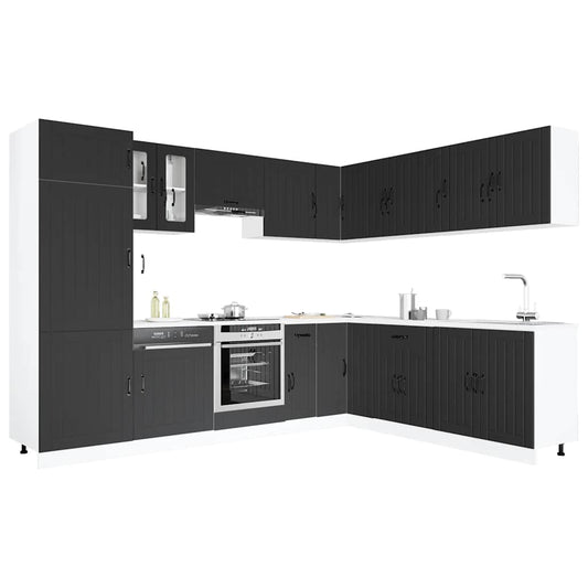 vidaXL 14 Piece Kitchen Cabinet Set "Lucca" Μαύρο κατασκευασμένο ξύλο