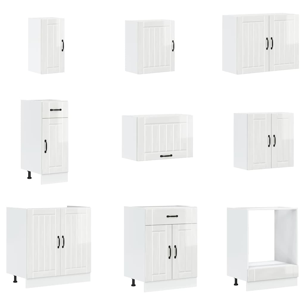 vidaXL Σετ Ντουλάπια Κουζίνας 14τεμ. Γυαλιστερό Λευκό Lucca Επεξ. Ξύλο