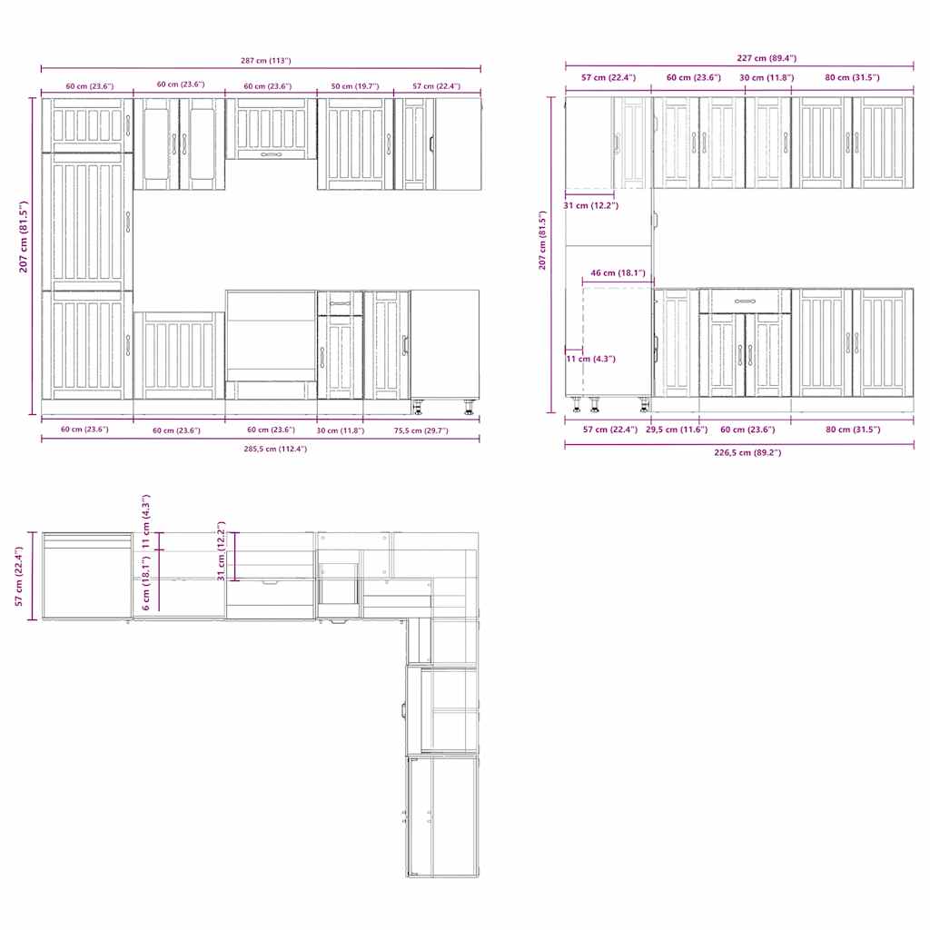 vidaXL Σετ Ντουλάπια Κουζίνας 14τεμ. Γυαλιστερό Λευκό Lucca Επεξ. Ξύλο