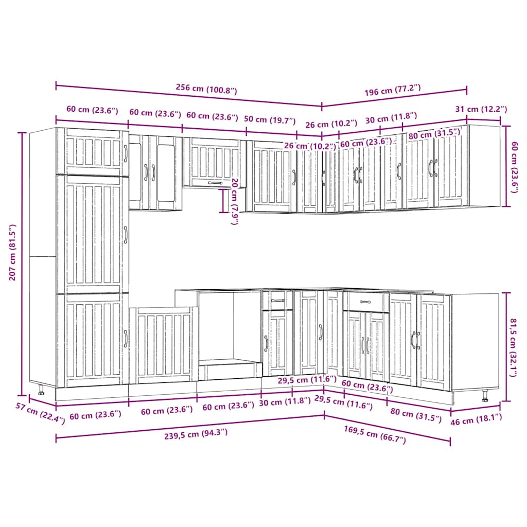 vidaXL Σετ Ντουλάπια Κουζίνας 14 τεμ. Lucca Αρτισιανή Δρυς Επεξ. Ξύλο