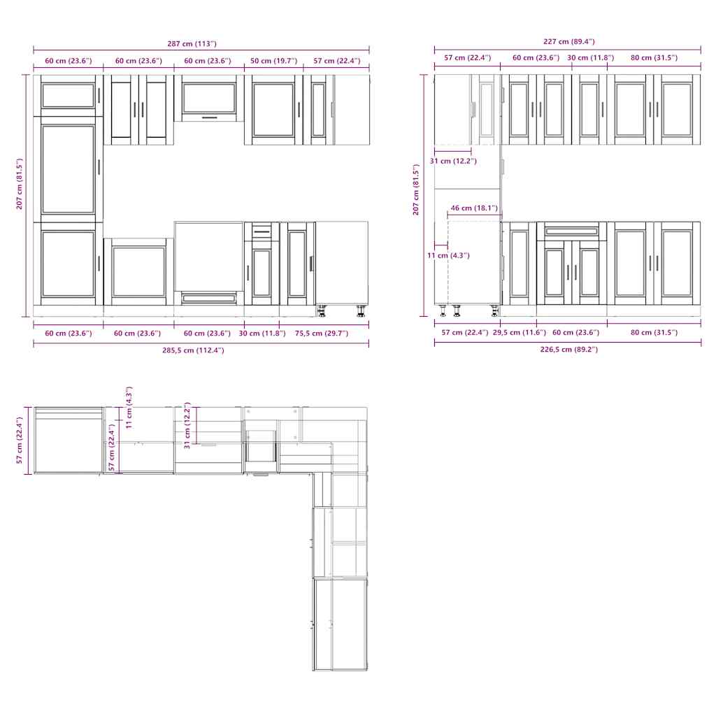 vidaXL Σετ Ντουλάπια Κουζίνας 14 Τεμαχίων Porto Λευκό μηχανικό ξύλο