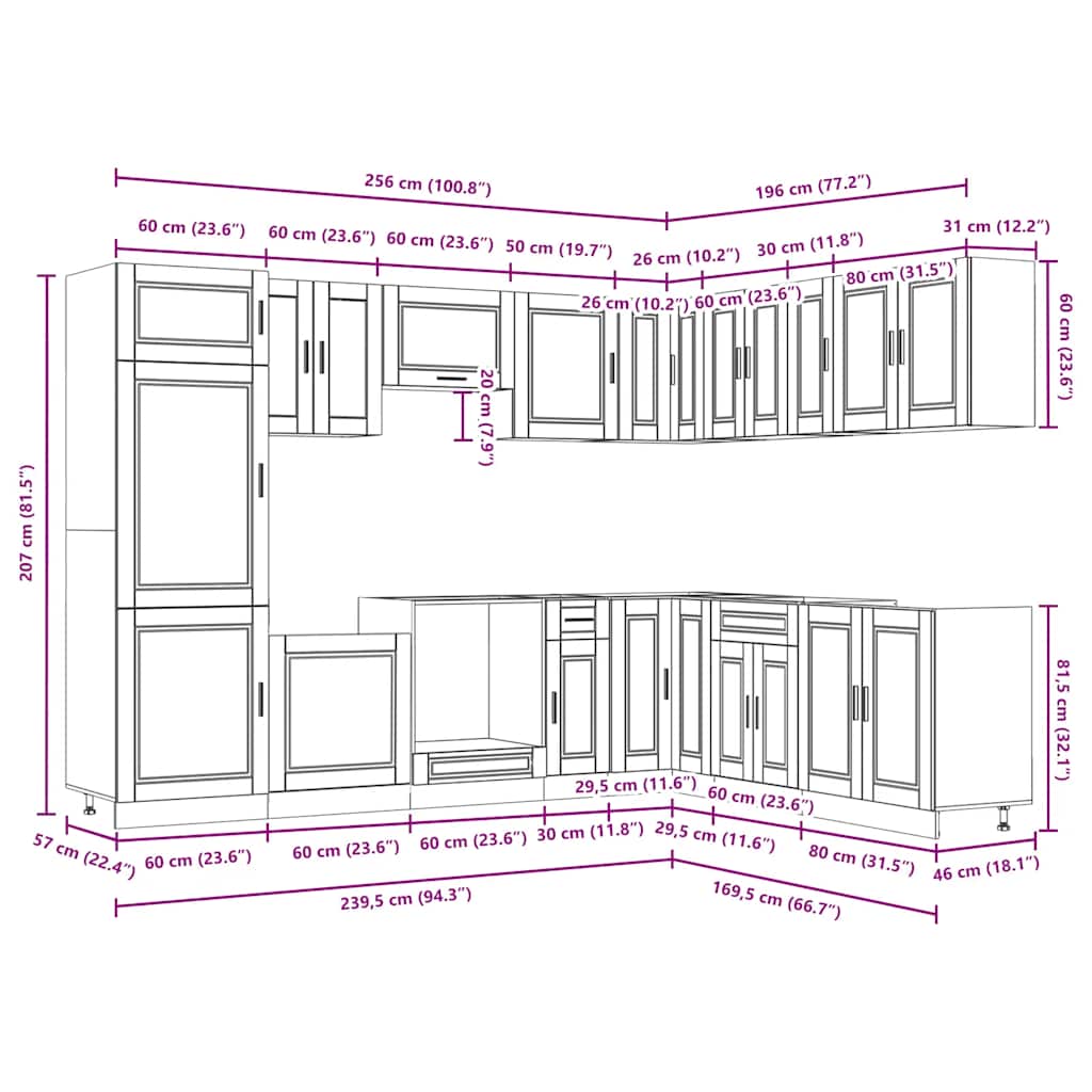 vidaXL Σετ Ντουλάπια Κουζίνας 14 Τεμαχίων Porto Επεξεργασμένο Ξύλο