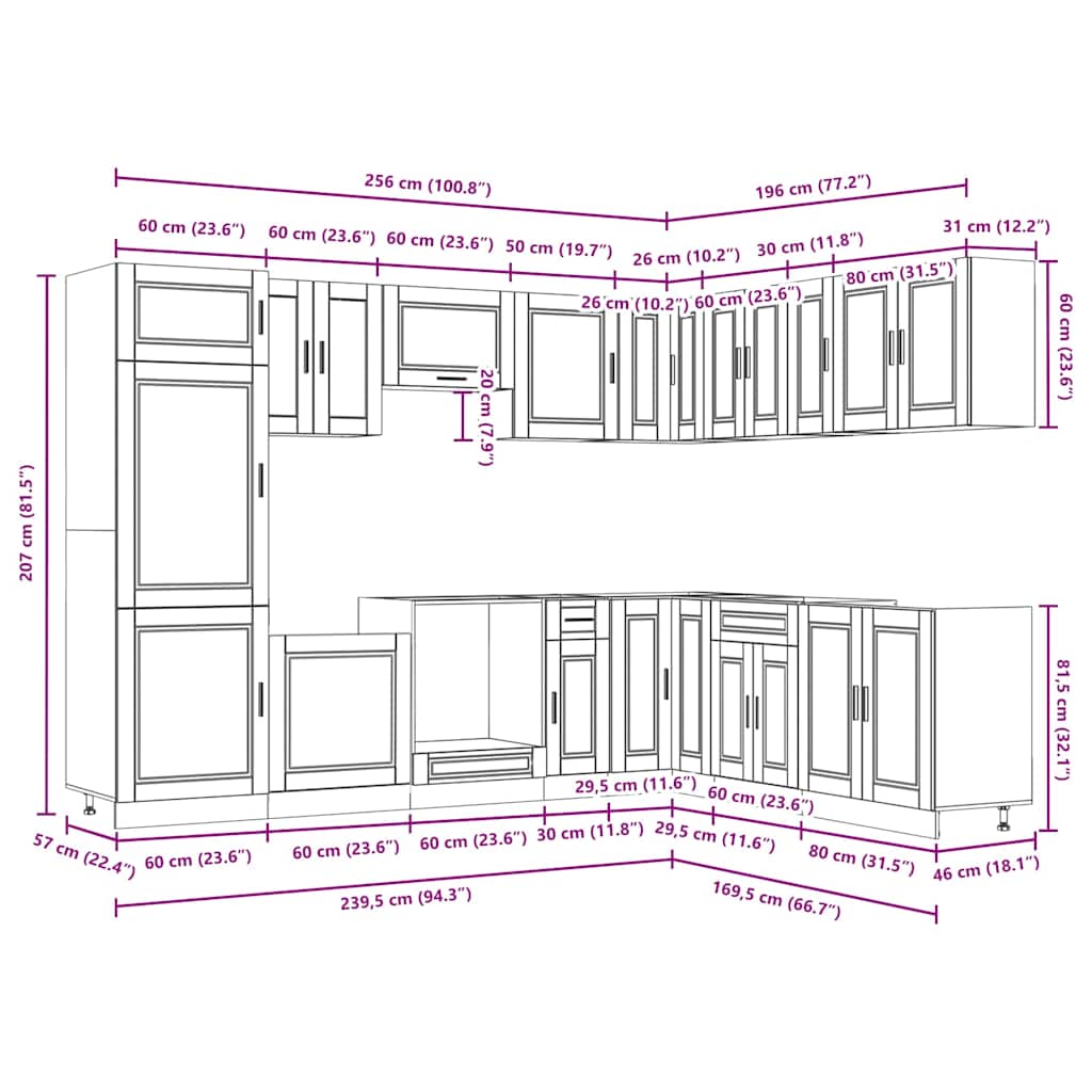 vidaXL Σετ Ντουλάπια Κουζίνας 14 Τεμαχίων Porto Επεξεργασμένο Ξύλο