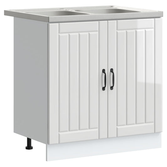 vidaXL Βάση νιπτήρα με αποθήκευση Lucca 2 pcs Υψηλής γυαλάδας λευκό