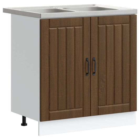 vidaXL Βάση νιπτήρα με πόρτα Lucca 2 pcs Καφέ δρυς Επεξεργασμένο ξύλο