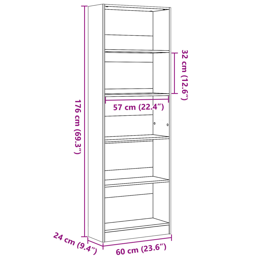 vidaXL Βιβλιοθήκη Καπνιστή Δρυς 60x24x176 εκ. από Επεξεργασμένο Ξύλο