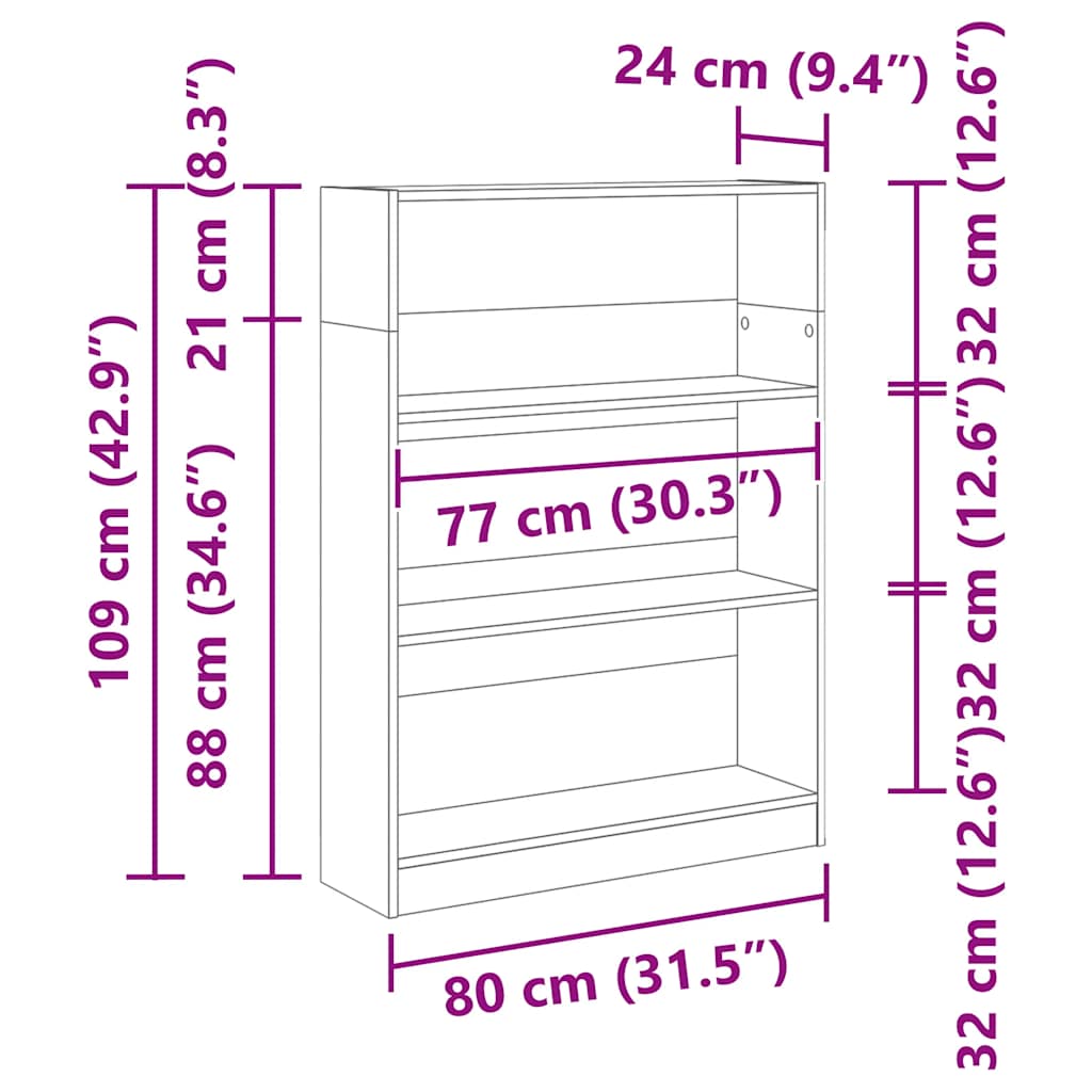 vidaXL Βιβλιοθήκη Λευκή 80x24x109 εκ. από Επεξεργασμένο Ξύλο