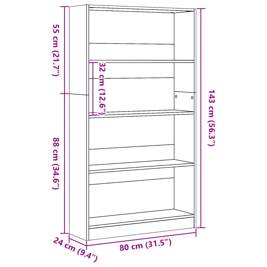 vidaXL Βιβλιοθήκη Sonoma Δρυς 80x24x143 εκ. από Επεξεργασμένο Ξύλο
