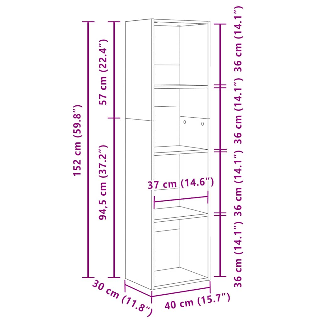 vidaXL Βιβλιοθήκη Γκρι Sonoma 40x30x152 εκ. από Επεξεργ. Ξύλο