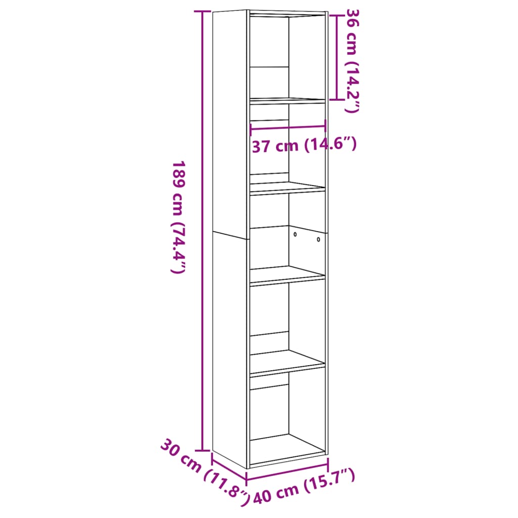 vidaXL Βιβλιοθήκη Καπνιστή Δρυς 40x30x189 εκ. από Επεξεργασμένο Ξύλο