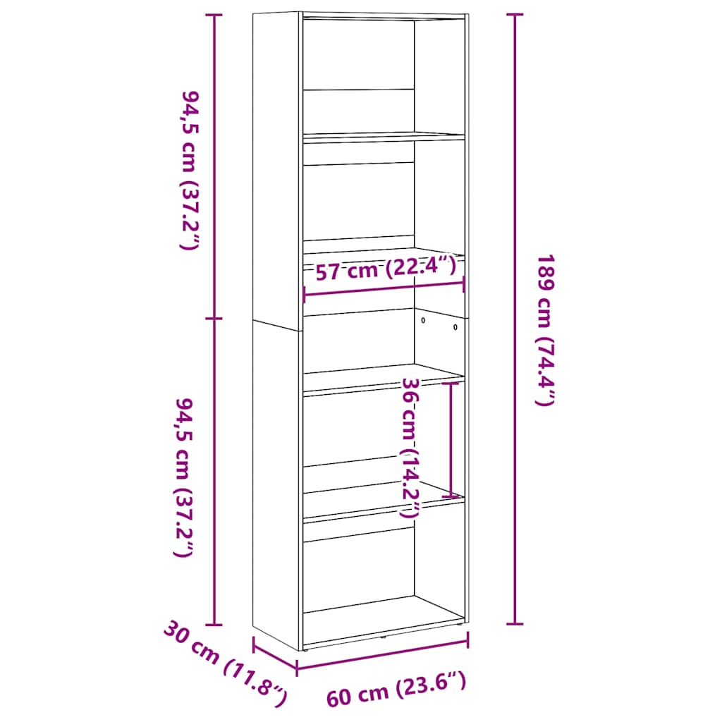 vidaXL Βιβλιοθήκη Καπνιστή Δρυς 60x30x189 εκ. από Επεξεργασμένο Ξύλο