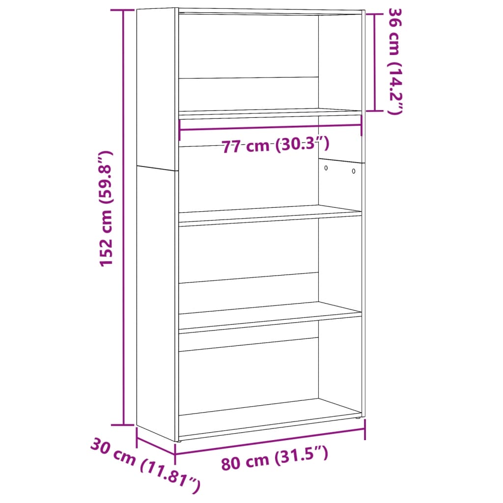 vidaXL Βιβλιοθήκη Καπνιστή Δρυς 80x30x152 εκ. από Επεξεργασμένο Ξύλο