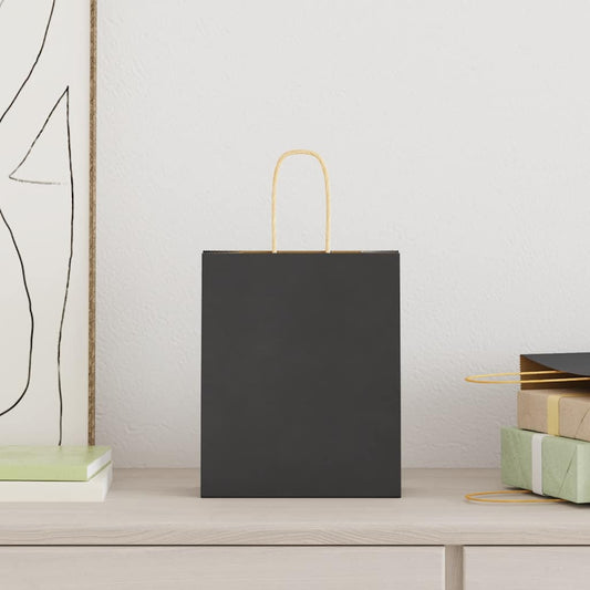 vidaXL Χάρτινες σακούλες 250 τεμάχια με χερούλια Μαύρο 18x8x22 εκ.