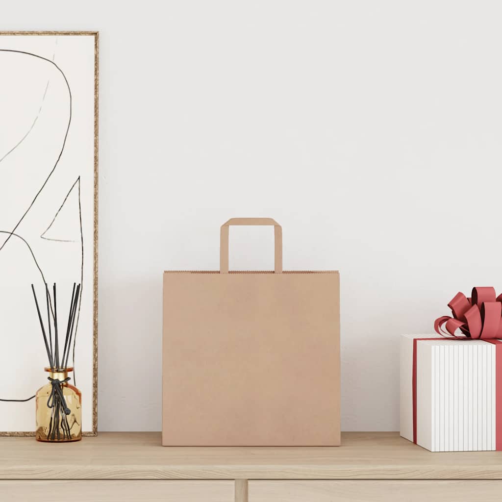 vidaXL Χάρτινες σακούλες 50 τεμάχια με χερούλια καφέ 26x17x25 cm