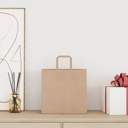 vidaXL Χάρτινες σακούλες 50 τεμάχια με χερούλια καφέ 26x17x25 cm