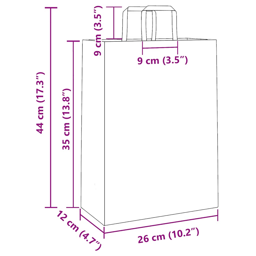 vidaXL Χάρτινες σακούλες 250 τεμάχια με χερούλια καφέ 26x12x35 cm