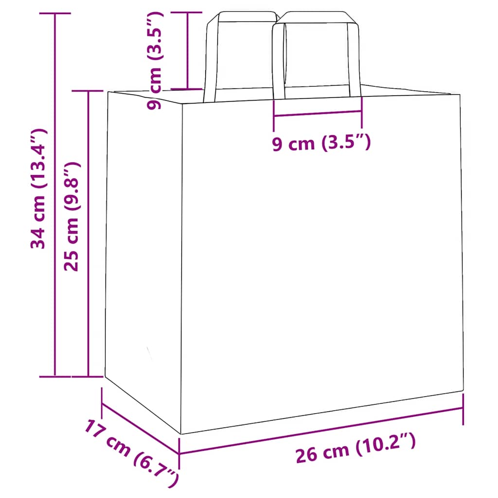 vidaXL Χάρτινες σακούλες 250 τεμάχια με χερούλια καφέ 26x17x25 cm