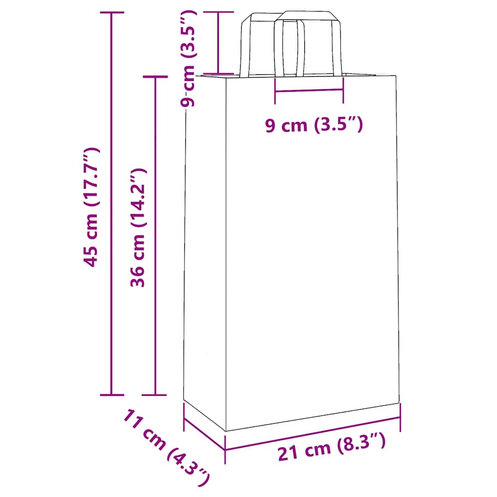 vidaXL Χάρτινες σακούλες 250 τεμάχια με χερούλια Μαύρο 21x11x36 εκ.