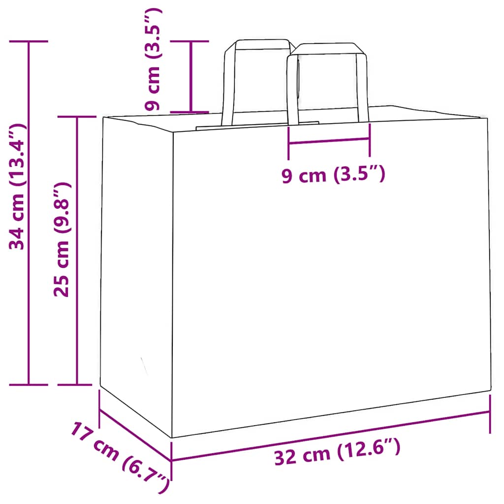 vidaXL Χάρτινες σακούλες 250 τεμάχια με χερούλια Μαύρο 32x17x25 εκ.