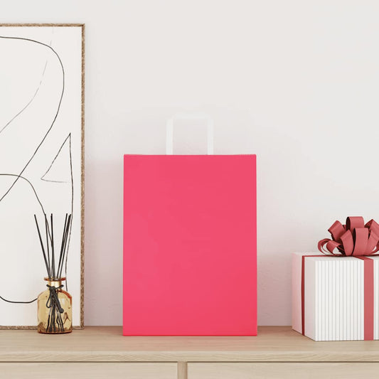 vidaXL Χάρτινες σακούλες 250 τεμάχια με χερούλια Ροζ 26x12x35 εκ.