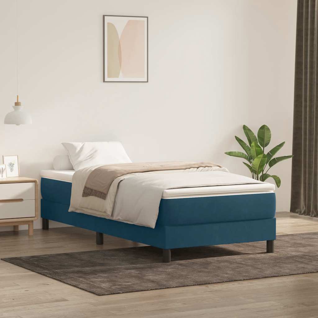 vidaXL Box Spring κρεβάτι χωρίς στρώμα σκούρο μπλε 100x220cm Βελούδινο