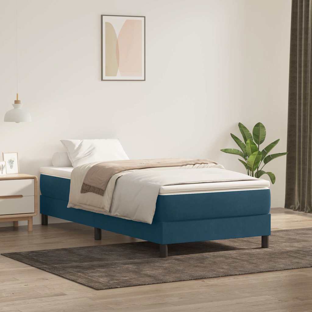 vidaXL Box Spring κρεβάτι με στρώμα σκούρο μπλε 80x210 εκ. Βελούδινο