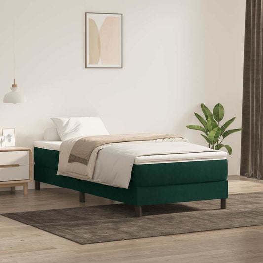 vidaXL Box Spring κρεβάτι με στρώμα σκούρο πράσινο 80x220εκ. Βελούδινο