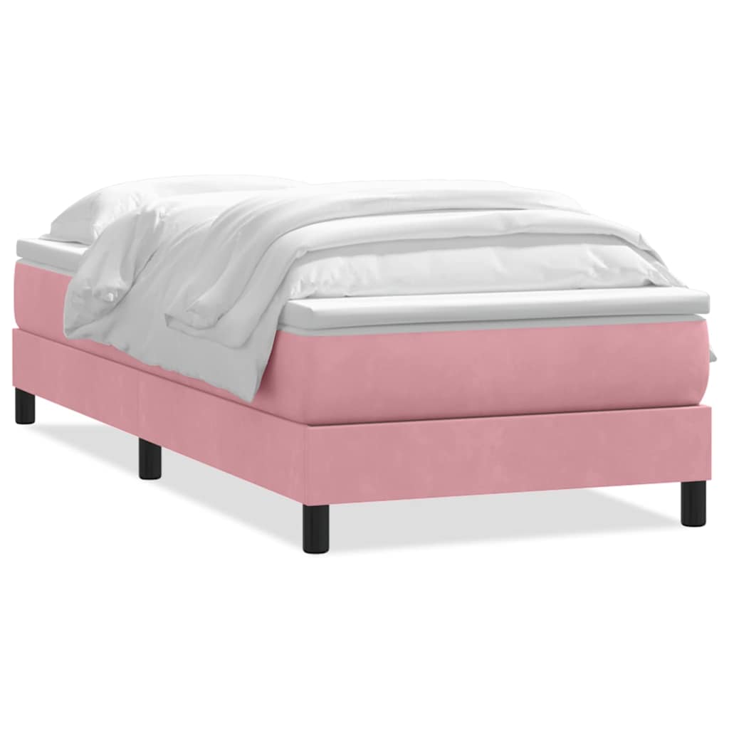 vidaXL Κρεβάτι Boxspring με Στρώμα Ροζ 90x220 εκ. Βελούδινο