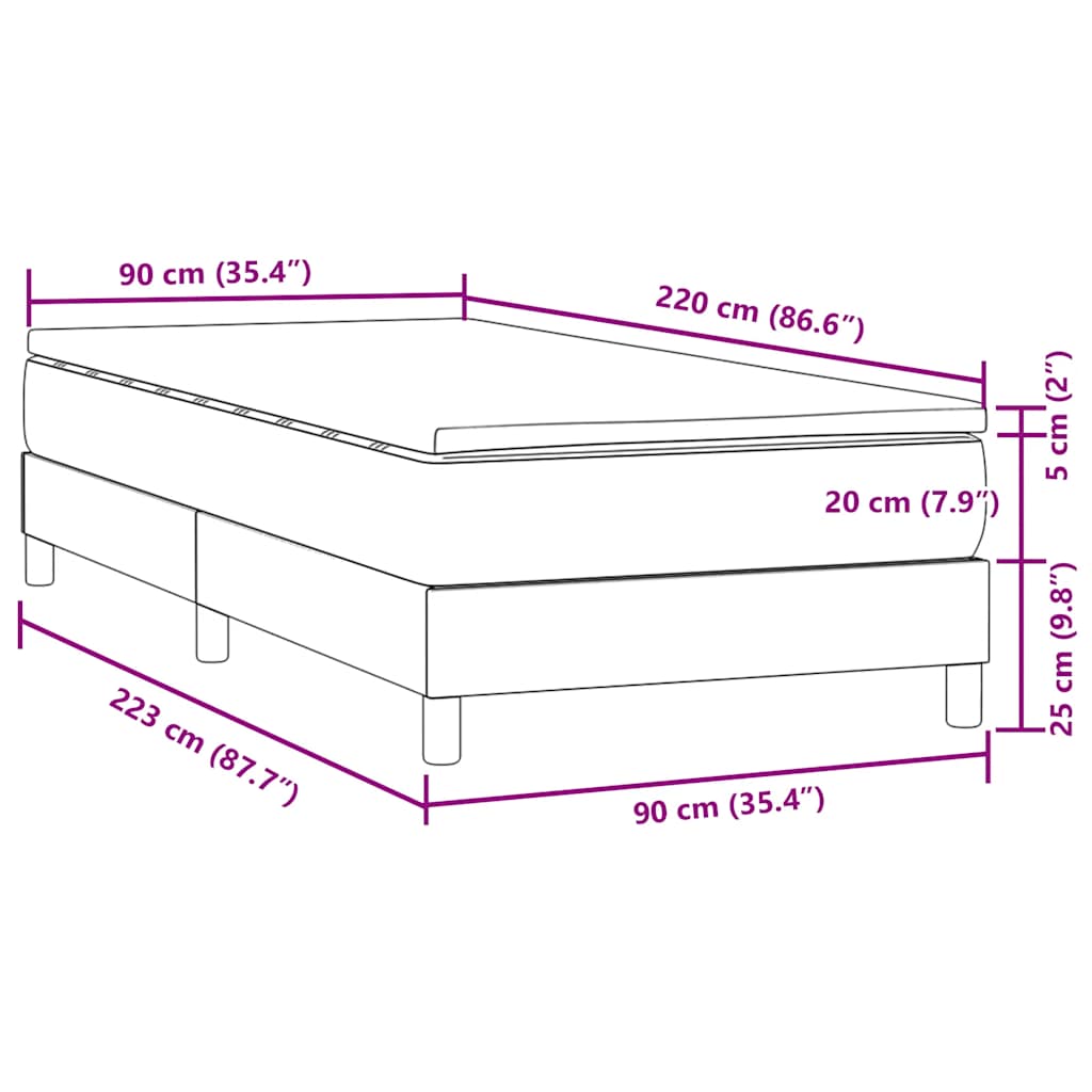 vidaXL Κρεβάτι Boxspring με Στρώμα Ροζ 90x220 εκ. Βελούδινο