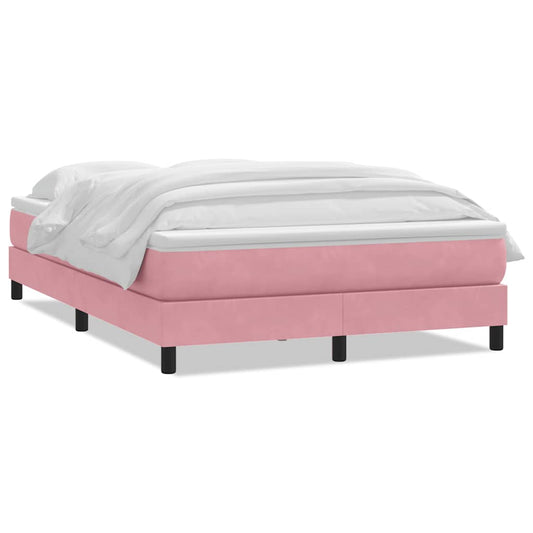 vidaXL Box Spring κρεβάτι με στρώμα ροζ 140x220 cm Βελούδινο