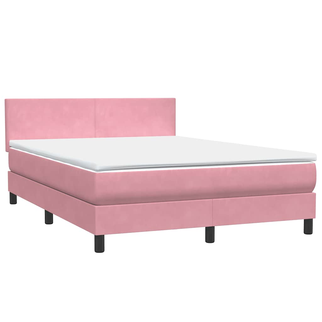 vidaXL Κρεβάτι Boxspring με Στρώμα Ροζ 140x210 εκ. Βελούδινο