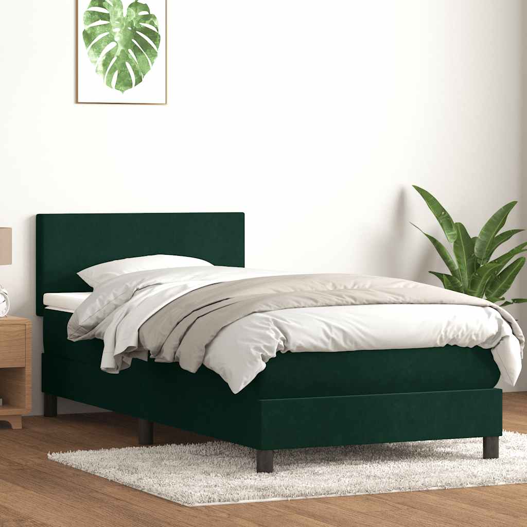 vidaXL Box Spring κρεβάτι με στρώμα σκούρο πράσινο 80x220εκ. Βελούδινο