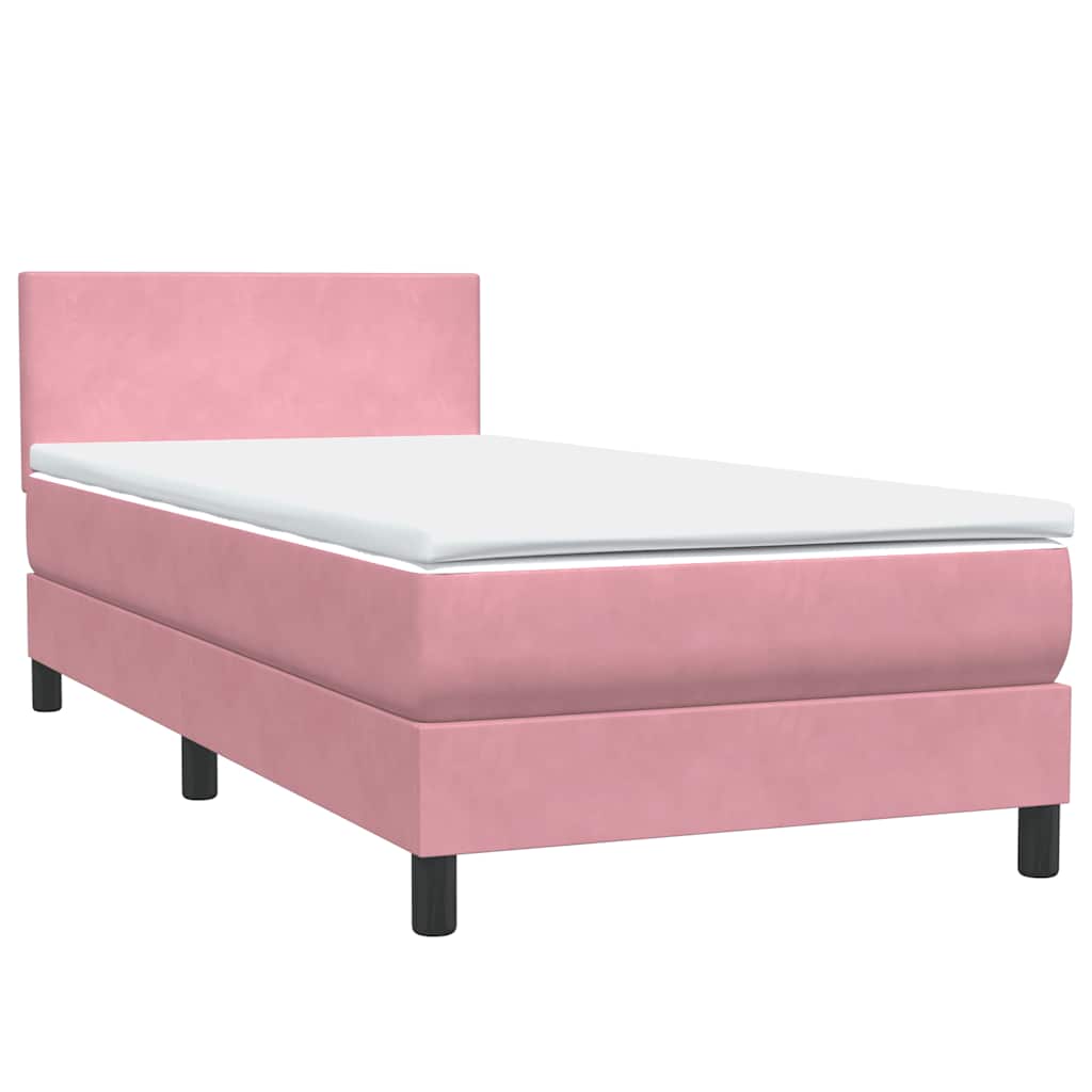 vidaXL Κρεβάτι Boxspring με Στρώμα Ροζ 90x220 εκ. Βελούδινο