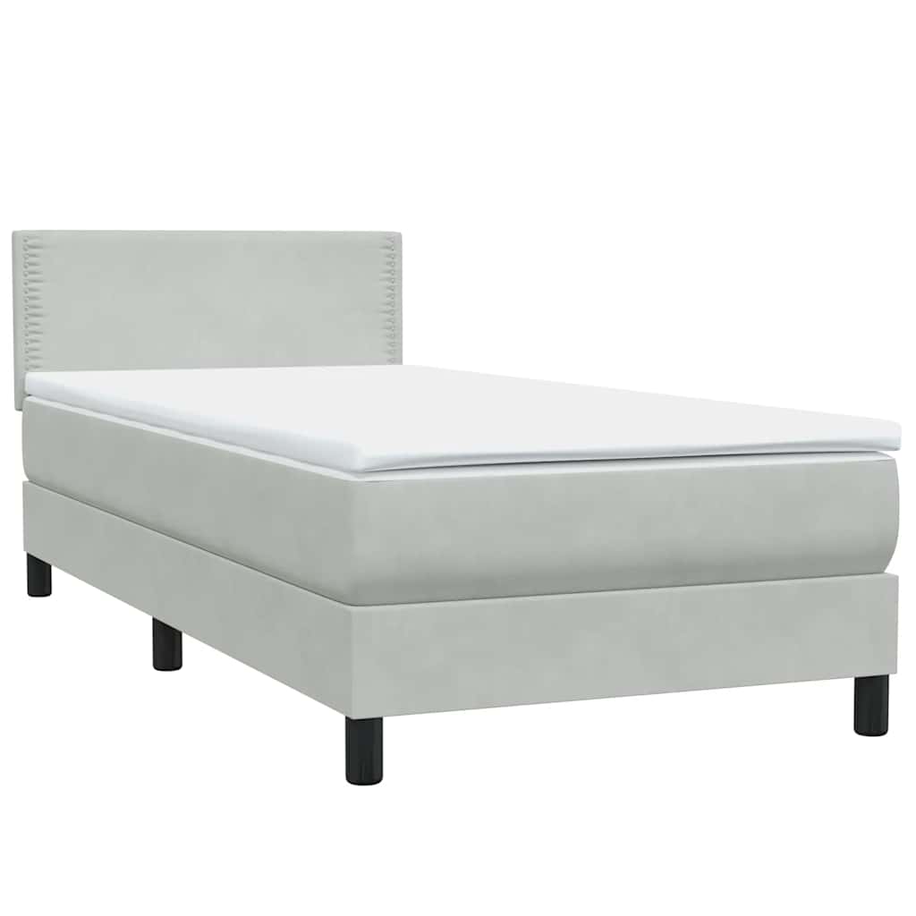 vidaXL Box Spring κρεβάτι με στρώμα ανοιχτό γκρι 90x220 εκ. Βελούδινο