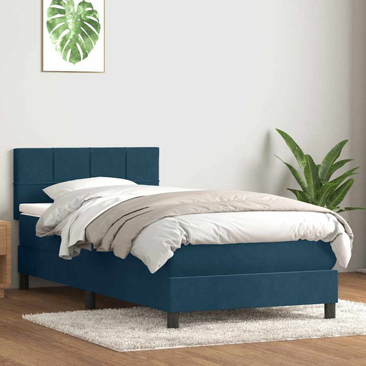 vidaXL Box Spring κρεβάτι με στρώμα σκούρο μπλε 80x210 εκ. Βελούδινο