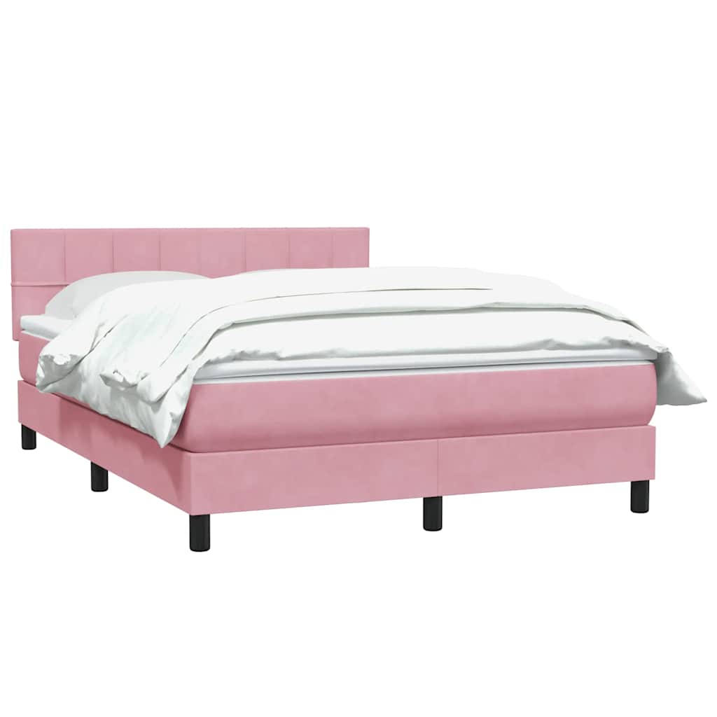 vidaXL Box Spring κρεβάτι με στρώμα ροζ 140x220 cm Βελούδινο