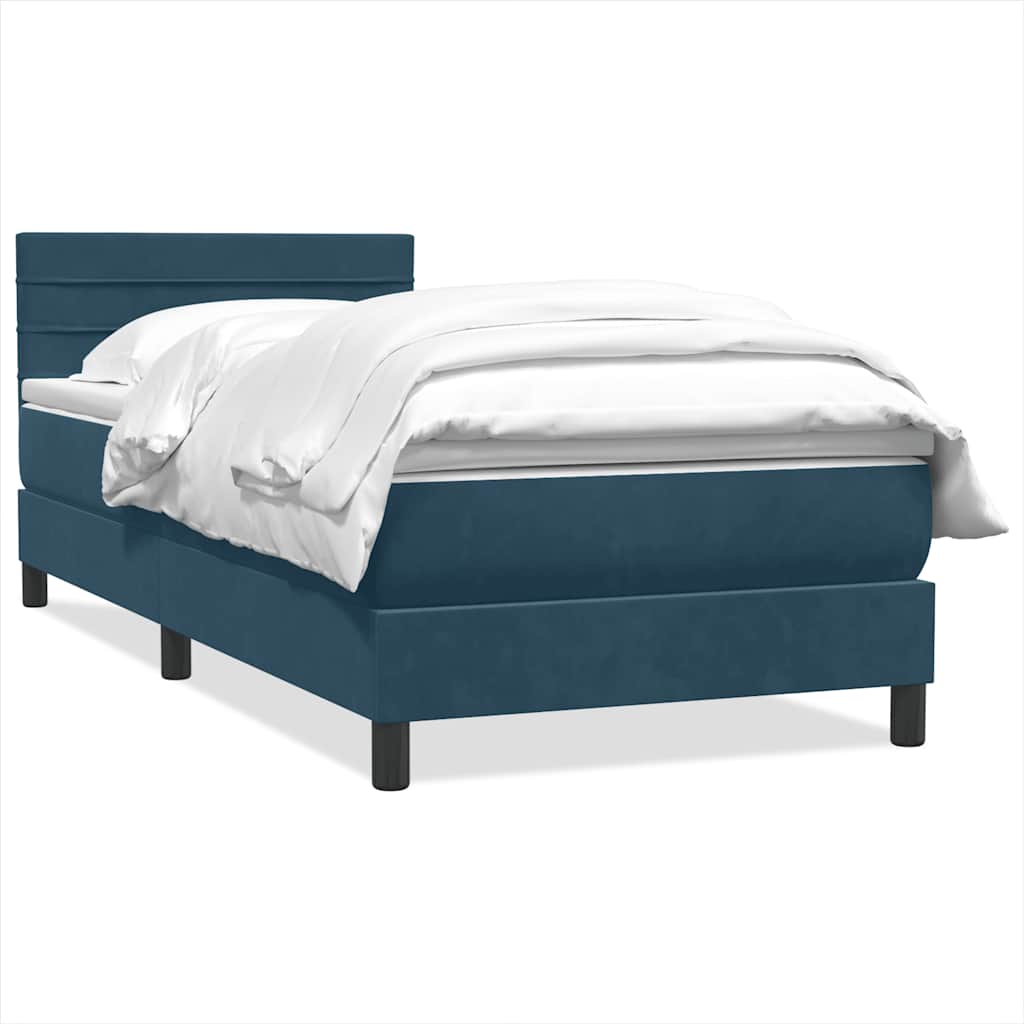 vidaXL Box Spring κρεβάτι με στρώμα σκούρο μπλε 80x210 εκ. Βελούδινο
