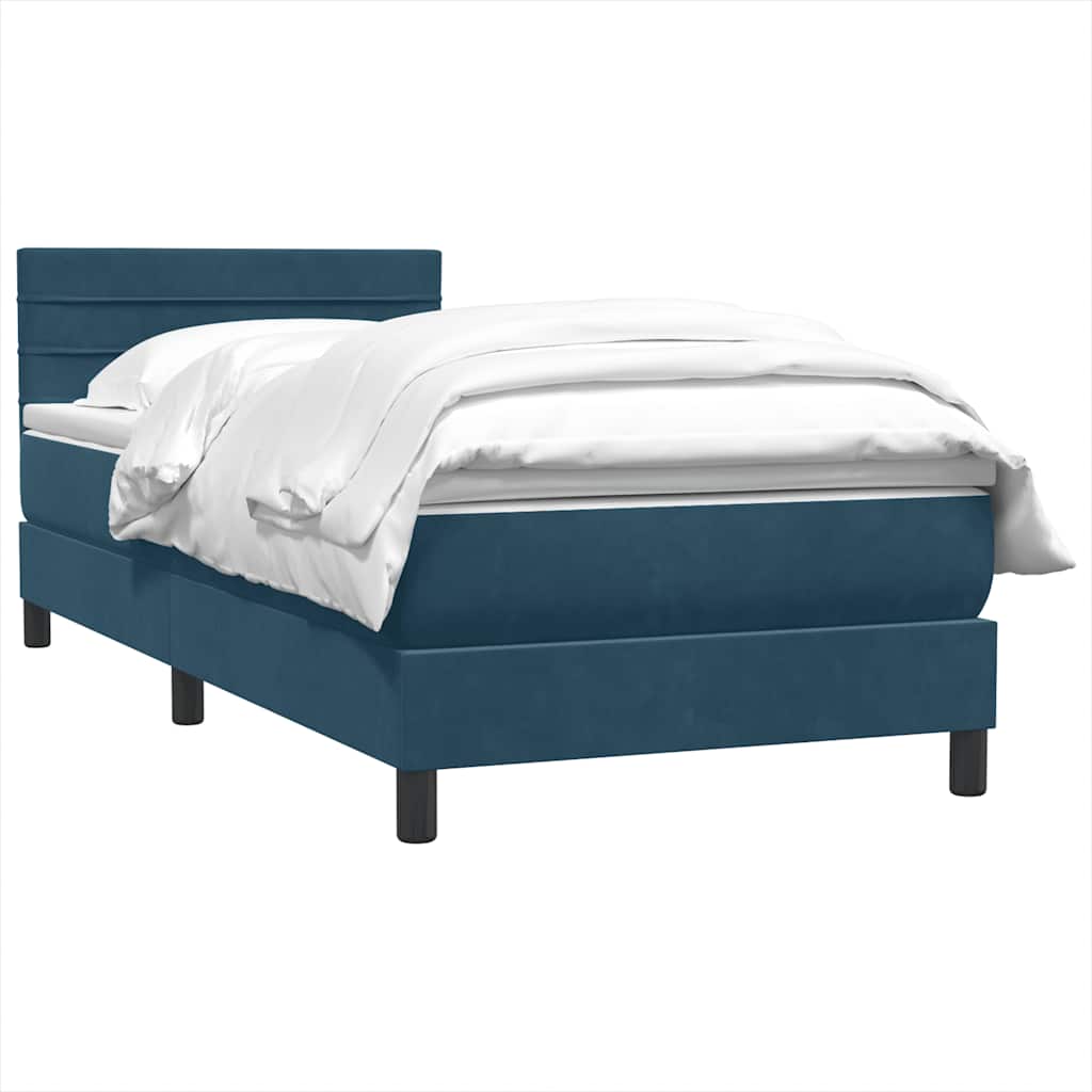 vidaXL Box Spring κρεβάτι με στρώμα σκούρο μπλε 80x210 εκ. Βελούδινο
