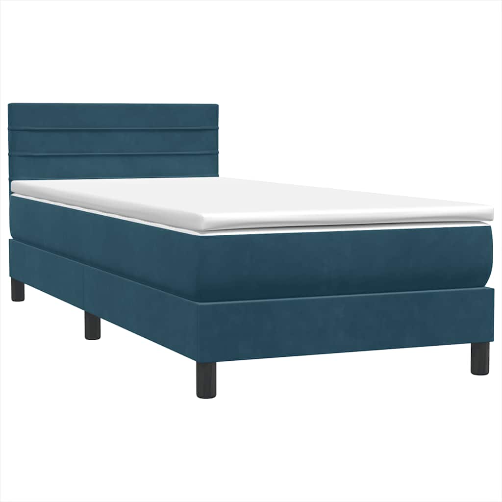 vidaXL Box Spring κρεβάτι με στρώμα σκούρο μπλε 80x210 εκ. Βελούδινο