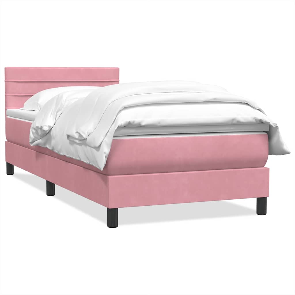 vidaXL Box Spring κρεβάτι με στρώμα ροζ 90x210 εκ. Βελούδινο